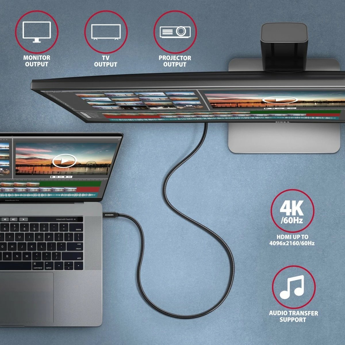 Kabllo USB-C në USB-C AXAGON BUCM32-CM10AB, 1m, 100W, 5A, 4K, e zezë