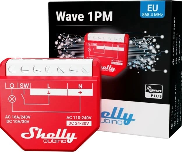 Smart switch Shelly Qubino Wawe 1PM, 25 dBmW, Z-Wave, 40 m, e kuqe