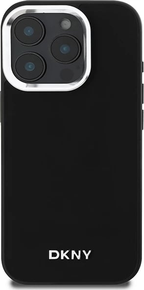 Mbështjellës DKNY Plain Silver Logo MagSafe për iPhone 16 Pro Max, i zi