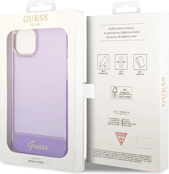 Mbështjellës Guess GUHCP14MHGCOU për iPhone 14 Plus 6.7", vjollcë, hardcase translucent