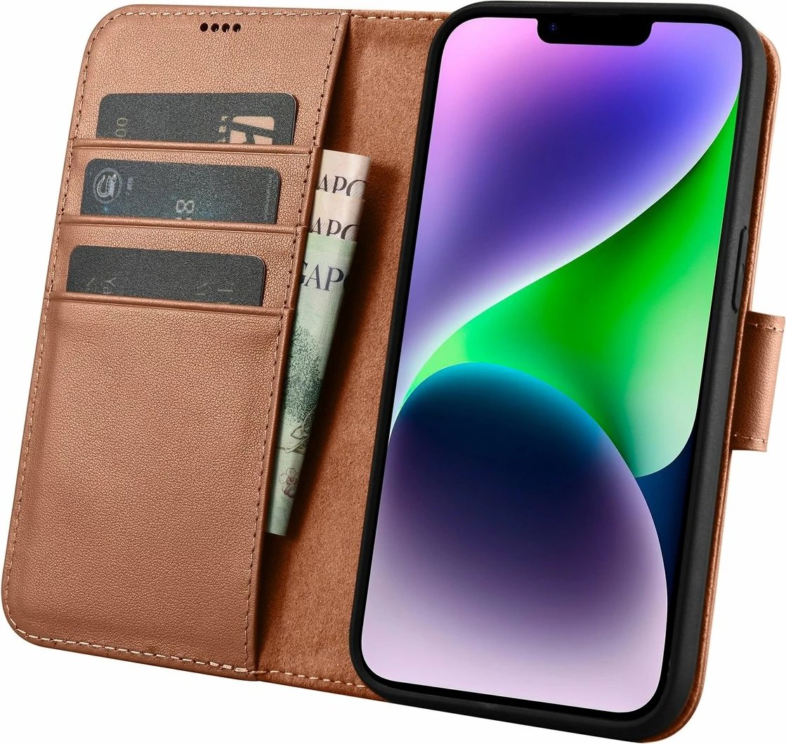 Mbështjellës iCarer Wallet Case 2in1 për iPhone 14, lëkurë, Anti-RFID, Kafe Mbështjellës iCarer Wallet Case 2in1 për iPhone 14, lëkurë, Anti-RFID, Kafe