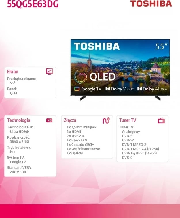Televizor QLED Toshiba 55QG5E63DG, 55 inç, Ultra HD/4K, Google TV, i zi