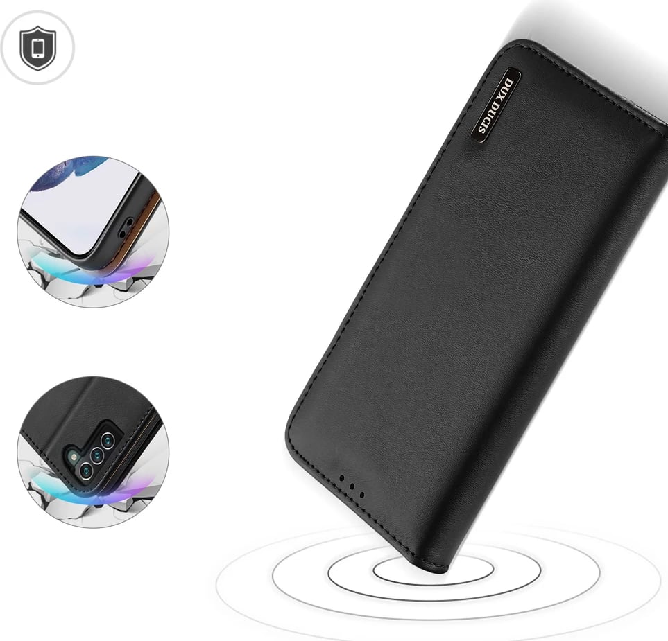 Mbështjellës Dux Ducis Hivo për Samsung Galaxy S22+, lëkurë natyrale, me xhepa, i zi