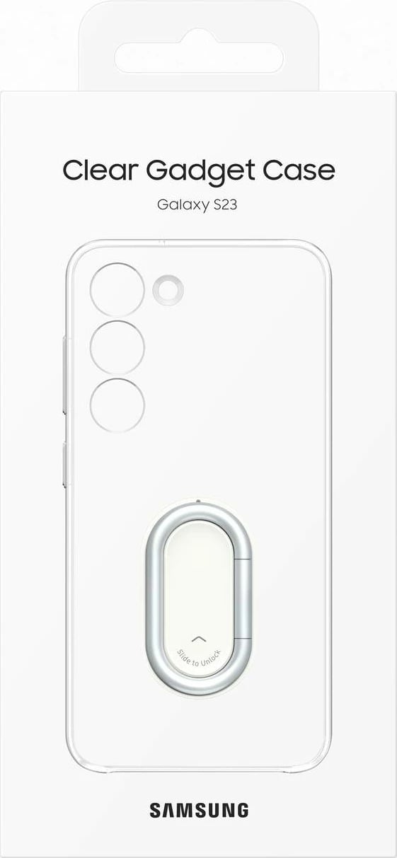 Mbështjellës Samsung Clear Gadget Case për Galaxy S23, me mbajtëse gishti dhe qëndrim, Transparent