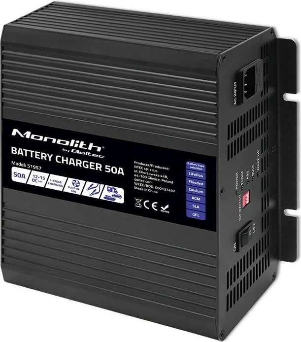 Karikues Qoltec Smart Monolith 50A për bateri LiFePO4 AGM GEL SLA