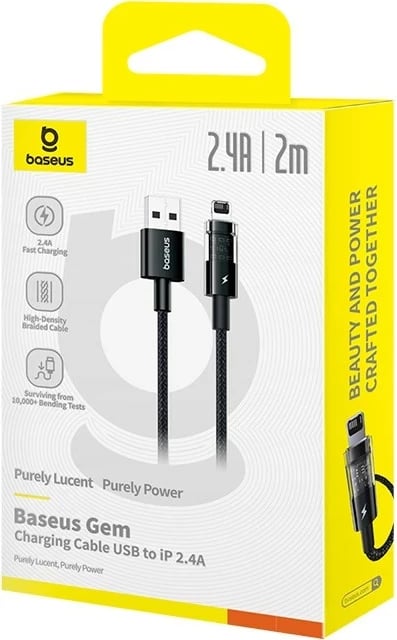 Kabllo karikimi Baseus Gem USB në IP 2.4A, 2 m, E zezë