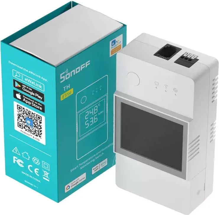 Ndërprerës i mençur Sonoff THR320D, monitorim temperaturë dhe lagështie, WiFi, i bardhë