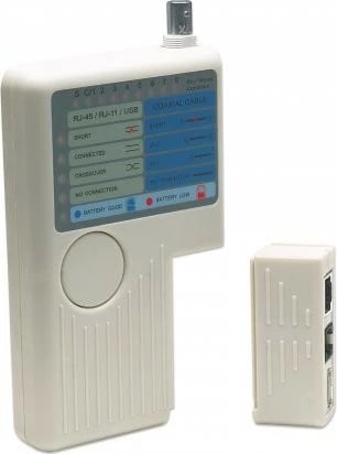 Tester kabllosh Intellinet 351911, 4-në-1, RJ11/RJ45/USB/BNC, krem