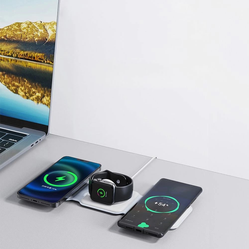 Karikues induktiv 3-në-1 Dudao A11N, 15W, me kabllo USB-C/USB-C, Bardhë