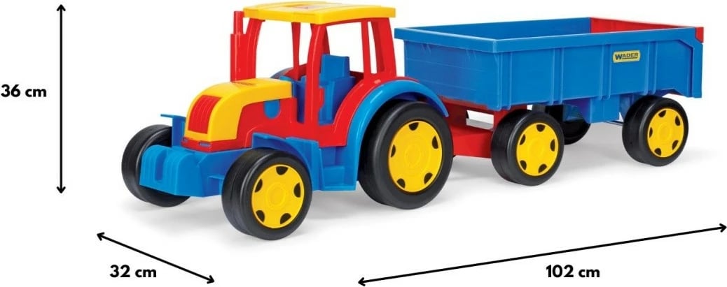 Traktor me rimorkio lodër Wader Gigant Box 120 cm, plastikë, blu/kuq/verdhë