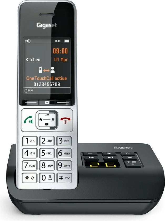 Telefon fiks Gigaset COMFORT 500A, analog/DECT, regjistrues automatik, ekran ngjyrë, 200 kontakte, i zi/argjendtë Telefon fiks Gigaset COMFORT 500A, analog/DECT, regjistrues automatik, ekran ngjyrë, 200 kontakte, i zi/argjendtë