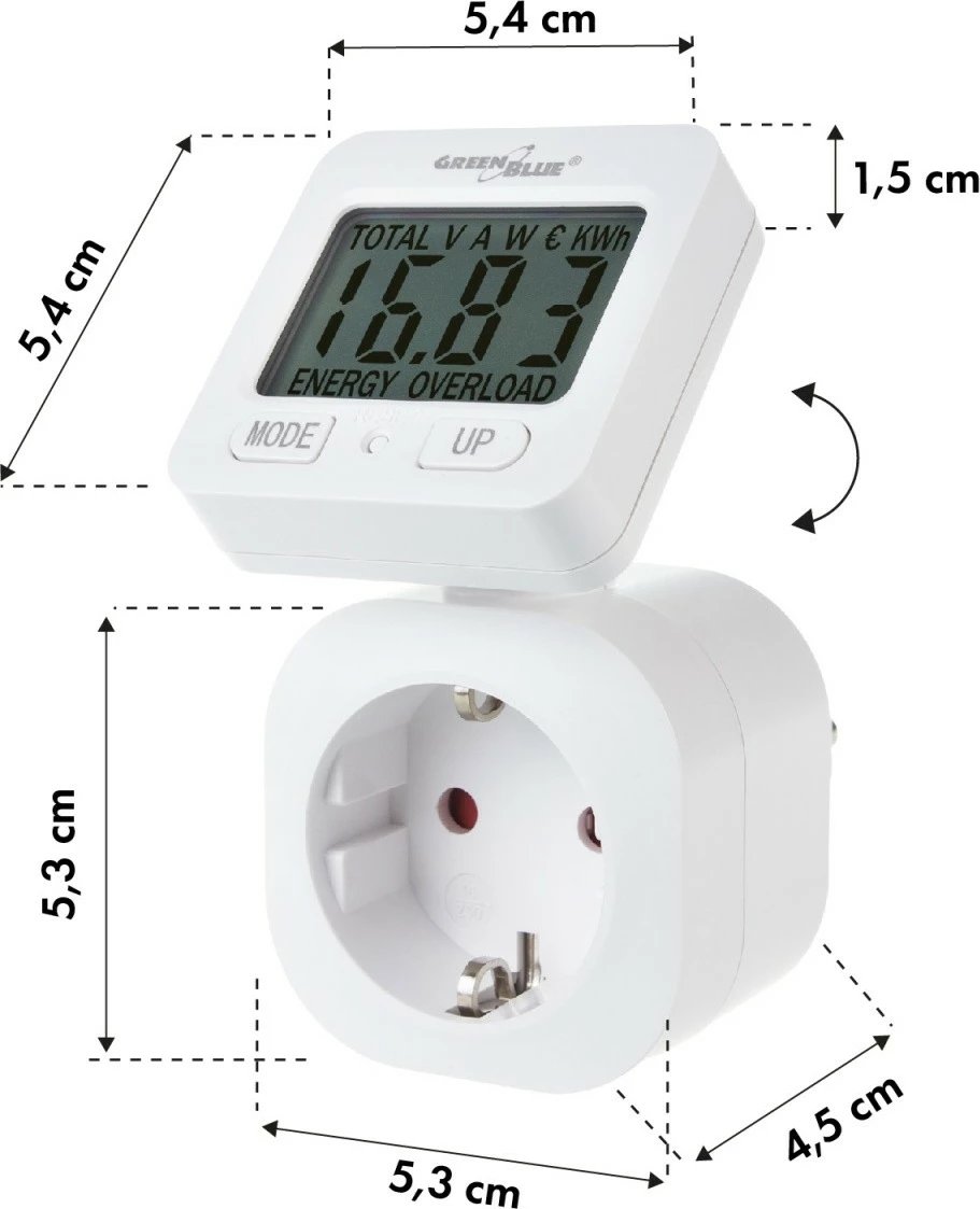 Matës energjie GreenBlue GB615E, 3680W, ekran i kthyeshëm, i bardhë