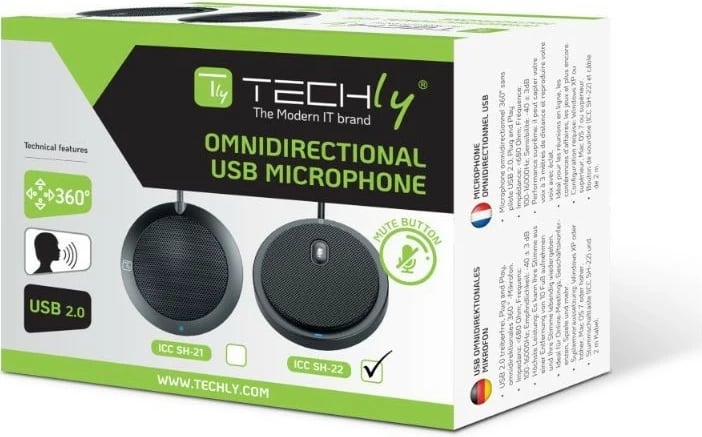 Mikrofon konferencash Techly ICC SH-22, omnidireksional, USB 2.0, i zi