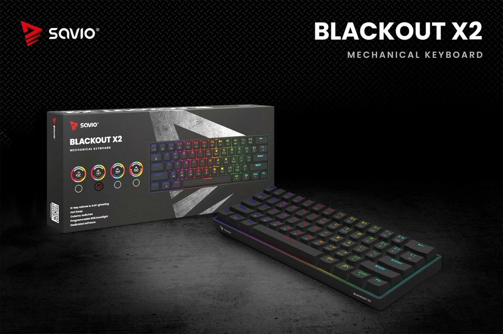 Tastierë mekanike Savio Blackout X2 OUTEMU Brown, 60%, ARGB, Hot Swap, e zezë