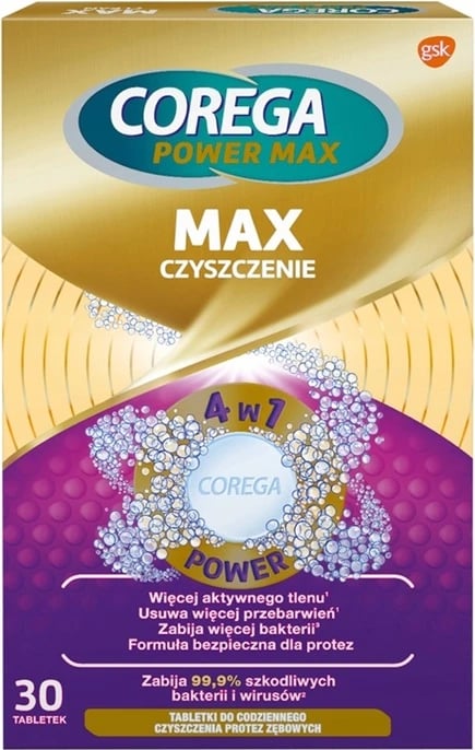 Tableta pastruese për proteza dentare Corega Max Cleaning Tablets 30 copë