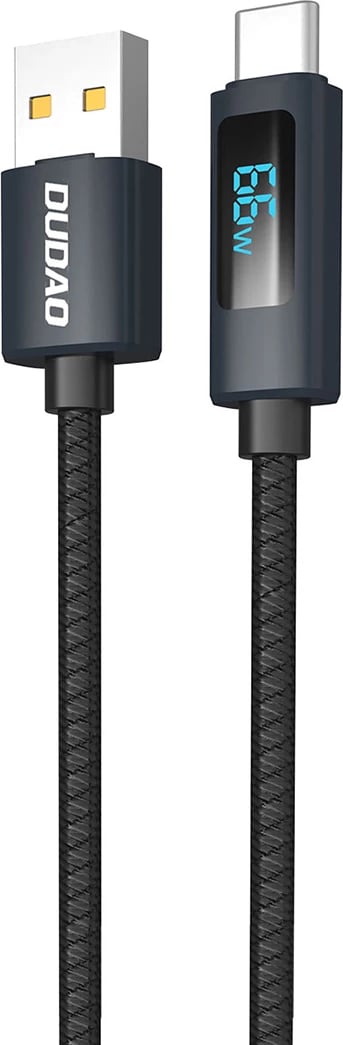Kabllo Dudao L7T USB-A në USB-C, 1m, 66W, me ekran LED, e zezë