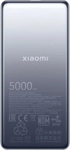Power bank Xiaomi Ultra Slim 5000mAh, gri