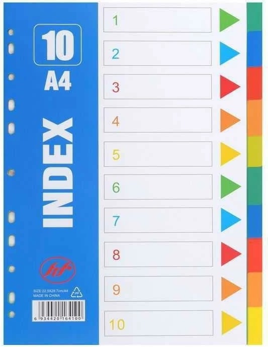 Ndarës plastik NEXT 1-10 tema A4, Ngjyra klasike