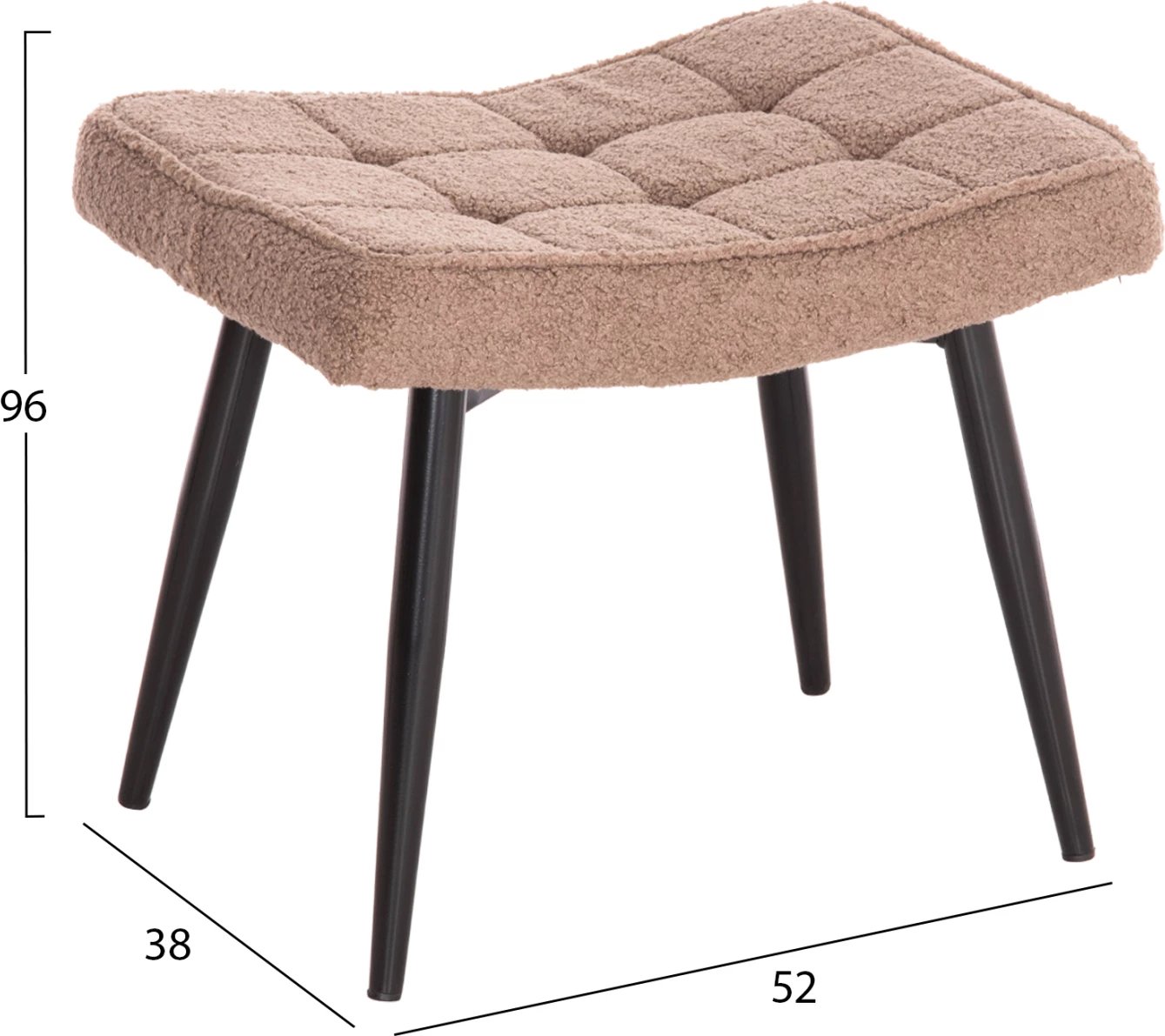 Fotel me këmbestol CRAWLEY, stof boucle kafe, këmbë metalike të zeza, FH8918.26, 69x73x96cm
