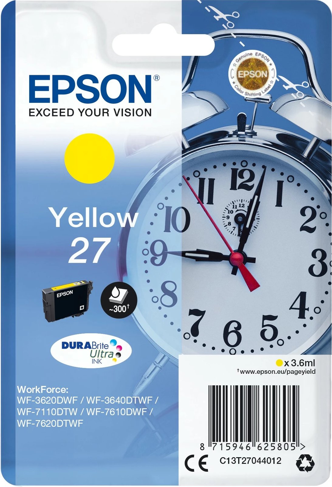 Toner Epson DURABrite Ultra Ink Yellow 27, 3.6ml, i verdhë