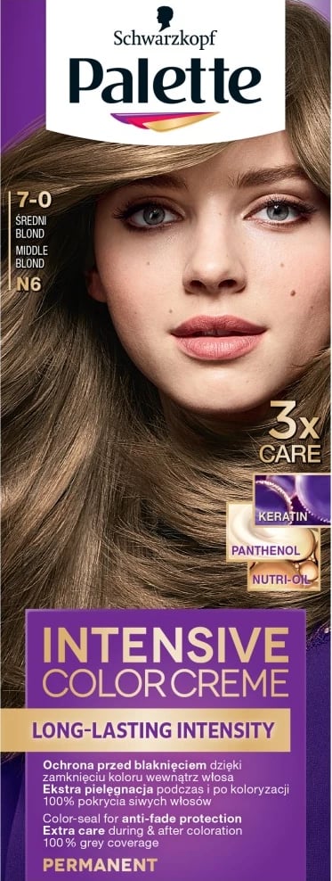 Ngjyrë për flokë Palette Intensive Color Creme 7-0 (N6) për femra krem Bionde Mesatare