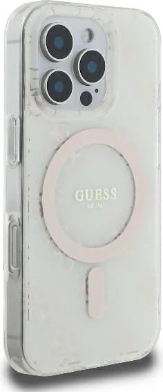 Mbështjellës Guess IML 4G Background MagSafe për iPhone 16 Pro, Bardhë