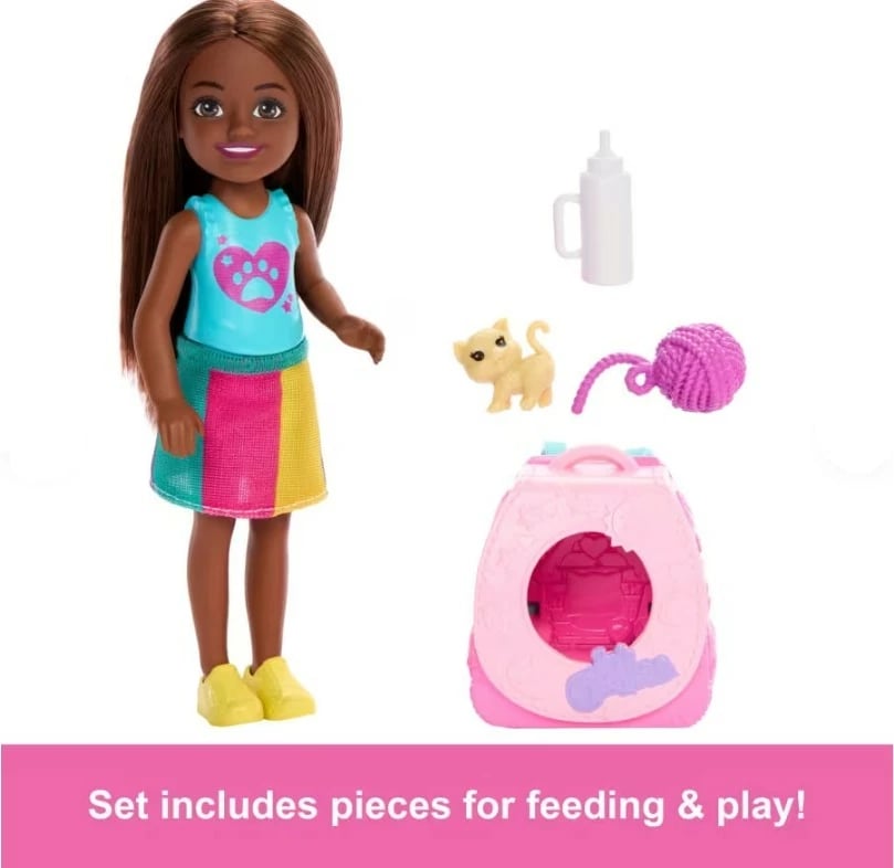 Set lodër Barbie Chelsea me çantë shpine, kotele dhe aksesorë, Mattel JBF45