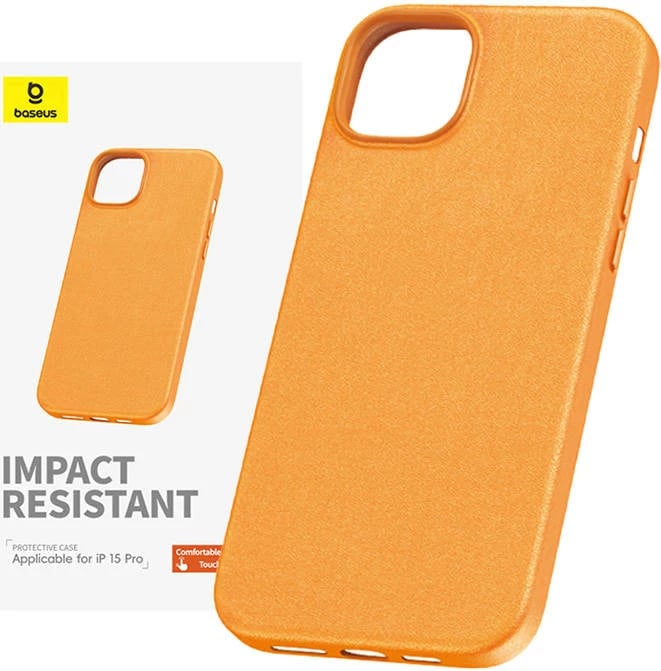 Mbështjellës Baseus Fauxther për iPhone 15 Pro Max, portokalli