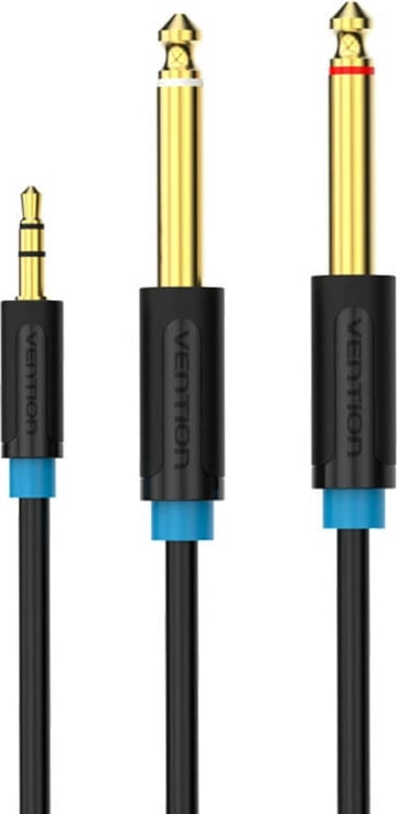 Kabllo audio Vention BACBJ, 5m, 3.5mm TRS në 2x 6.35mm, e zezë