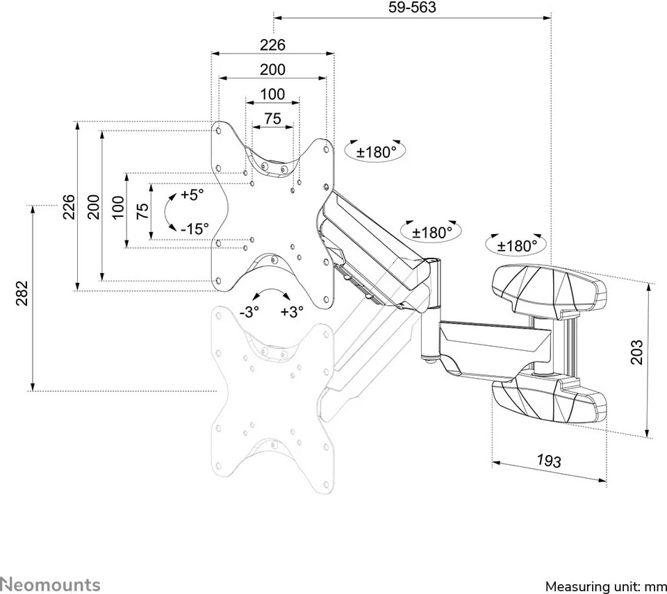 Mbajtës muri për TV Neomounts WL70-550BL12, 23"-42", i zi