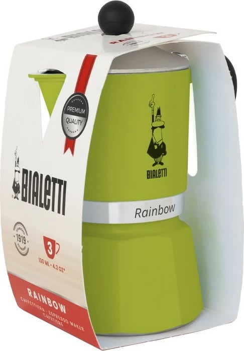 Moka kafe Bialetti Rainbow 0.27L, alumin, termoplastik, gjelbër