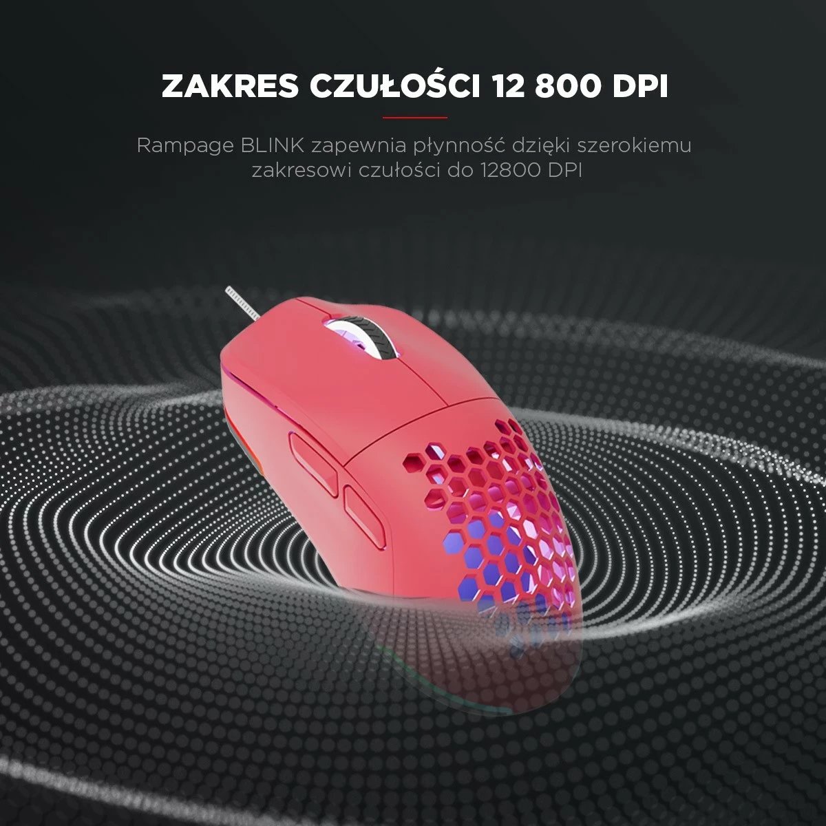 Maus gaming Rampage BLINK, USB, 12800 DPI, RGB, sensor optik, rozë