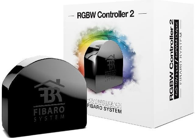 kontroller RGBW për LED smart shtëpie, FIBARO, RGBW Controller 2 FGRGBWM-442, 4 kanale PWM 12/24V, i zi