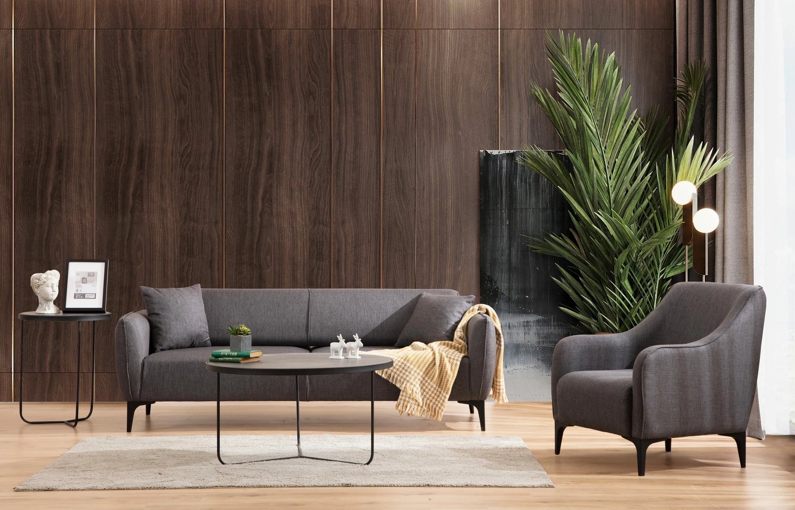 Divan treshe, ngjyrë gri e errët, Atelier del Sofa, Belissimo