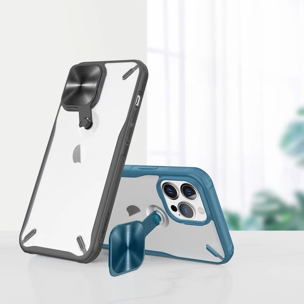 Mbështjellës Nillkin Cyclops Case për iPhone 13 Pro, me kapak kamere dhe qëndrim, i zi