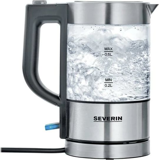 Zierëse uji, Severin, WK 3472, 0.5 L, xham + çelik inox, argjendtë/zezë