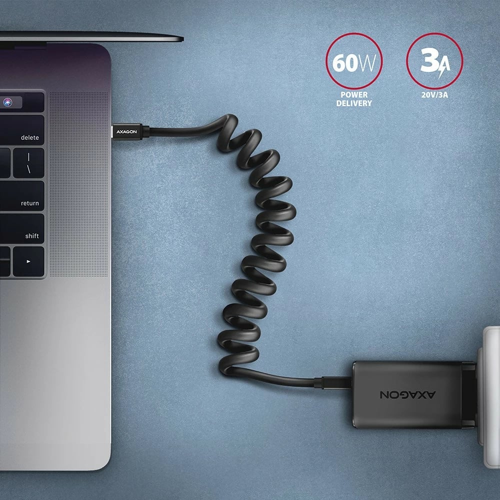 Kabllo USB-C në USB-C AXAGON BUCM-CM20TB, 1.1m, i zi, Twister
