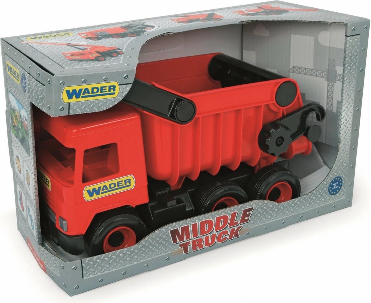Kamion lodër Wader Middle Truck, dumper, 38 cm, kuq e zi, në kuti
