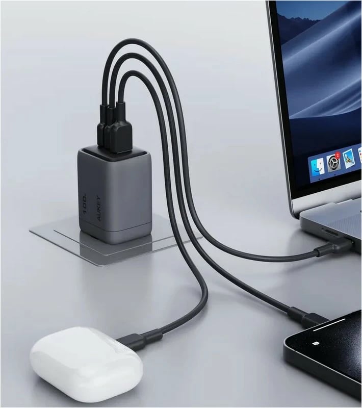 Karikues muri AUKEY PA-C5 Comet Mix 3, 100W, 3xUSB (2xUSB-C, 1xUSB-A), Gri