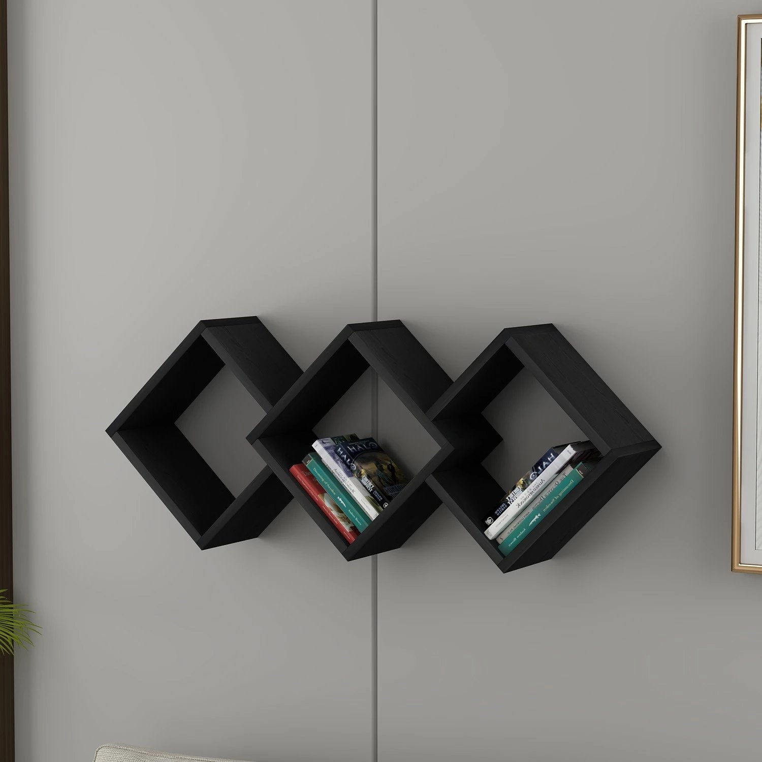Raft muri Skye Decor, ngjyrë e zezë, Glaxy