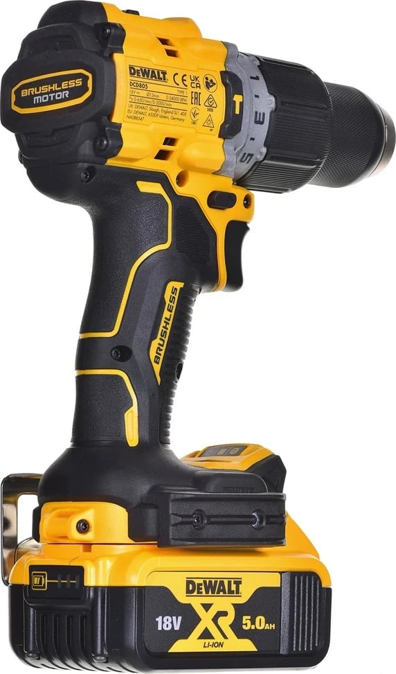 Drill/driver DeWalt DCD805P2T, 18V, 2x5.0Ah, me valixhe TSTAK, Verdhë
