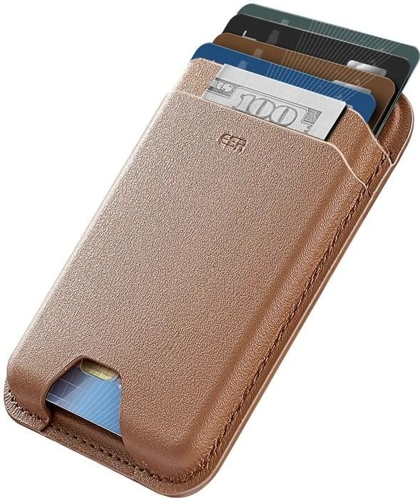 Portofol magnetik ESR HaloLock, për iPhone me MagSafe, 5 xhepa, lëkurë vegane, kafe
