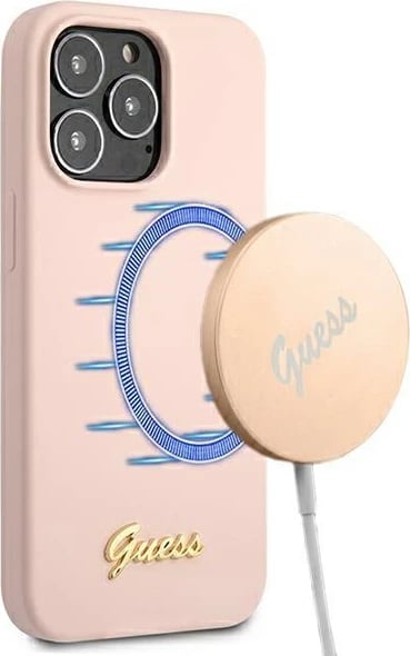 Mbështjellës Guess GUHMP13LLSLMGLP për iPhone 13/13 Pro 6.1", silikon, MagSafe, rozë e çelur