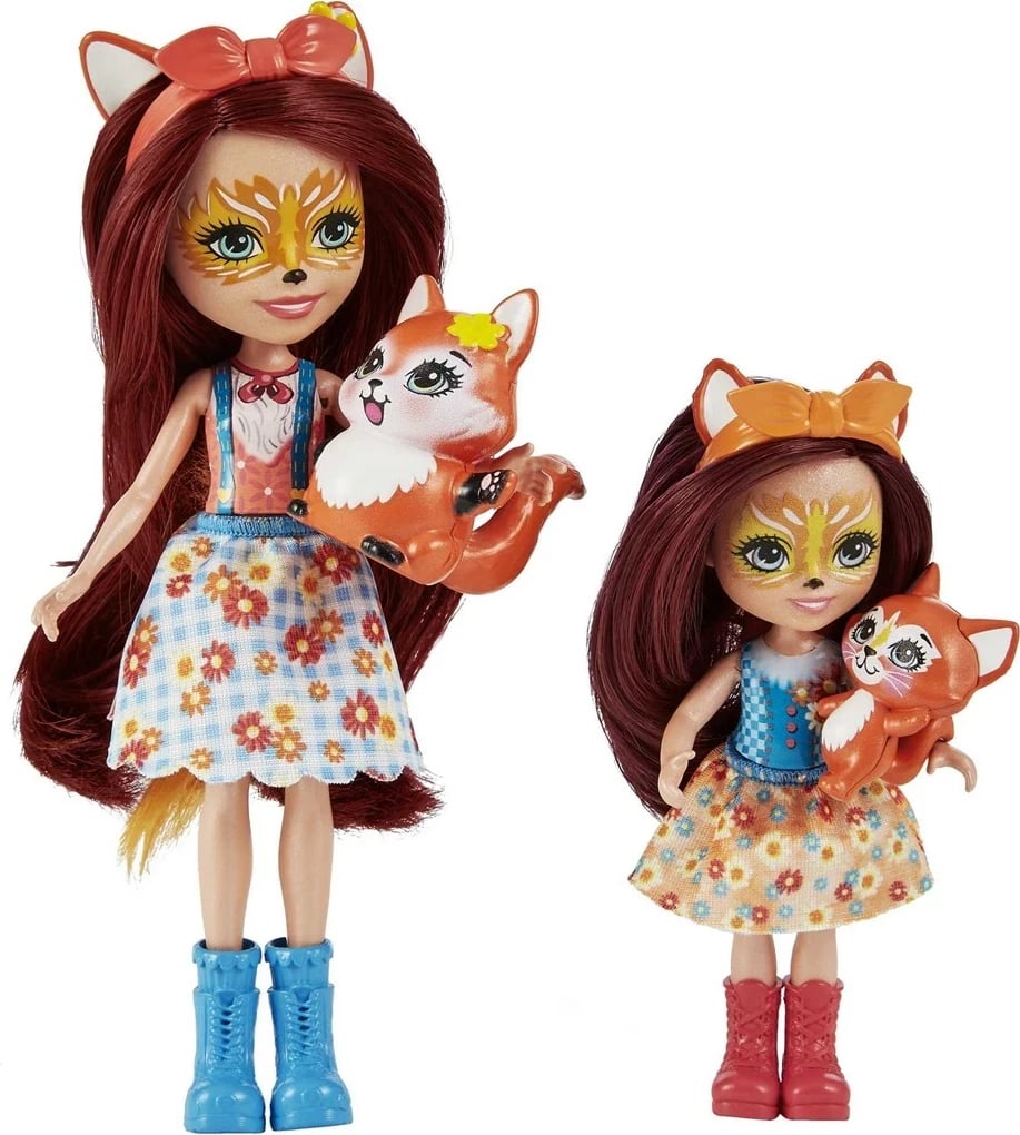 Lodra Enchantimals MATTEL, Felicity Fox & Flick, Feana Fox, Set me 2 kukulla, Shumëngjyrëshe