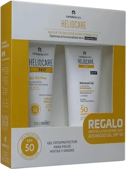 Gel fotoprotektor për fytyrë Heliocare 360 Oil Free Dry Touch SPF50 unisex, set 2 copë, 50ml