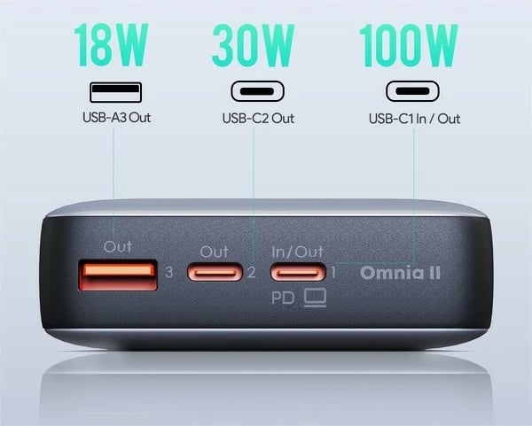 Power bank AUKEY PB-Y43, 20000mAh, 65W, 3xUSB, Gri