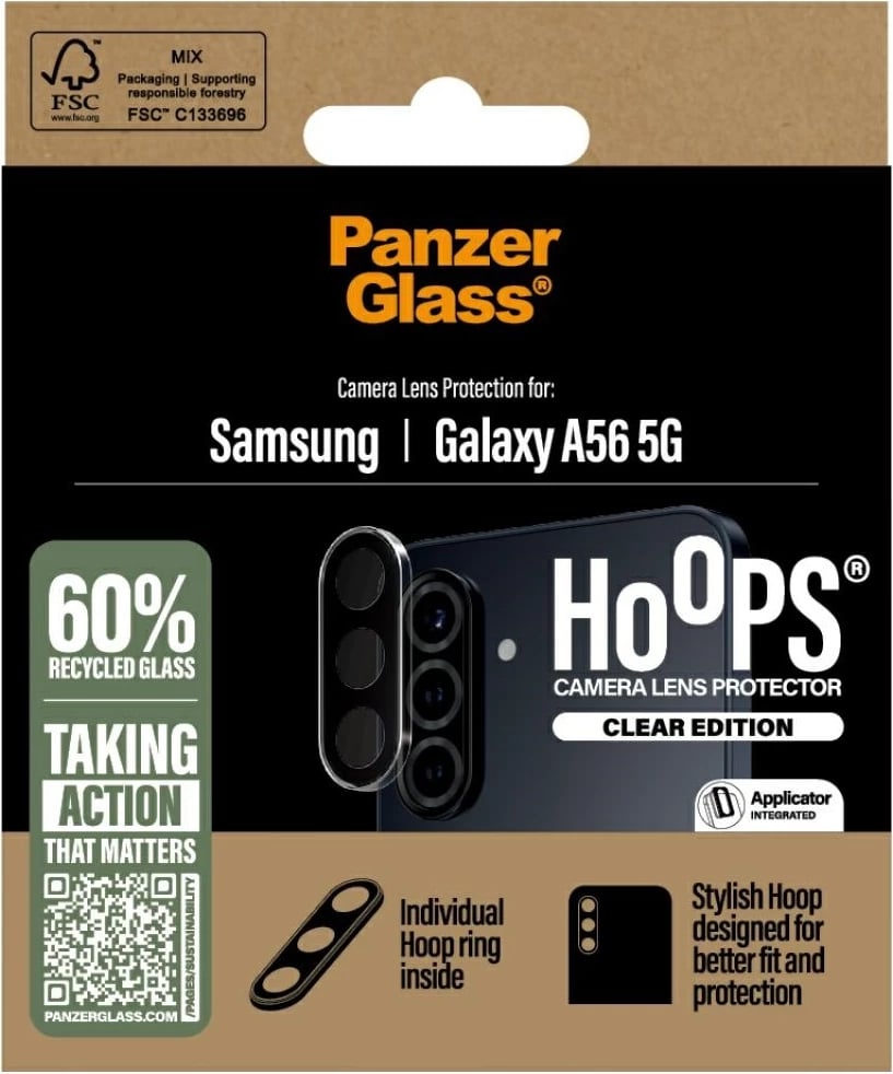 Mbështjellës kamerë PanzerGlass Hoops, për Samsung Galaxy A56 5G, xham i temperuar, Transparent
