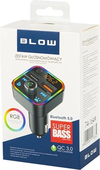Transmetues FM Bluetooth BLOW 74-164#, 2x USB, QC3.0, RGB, i zi