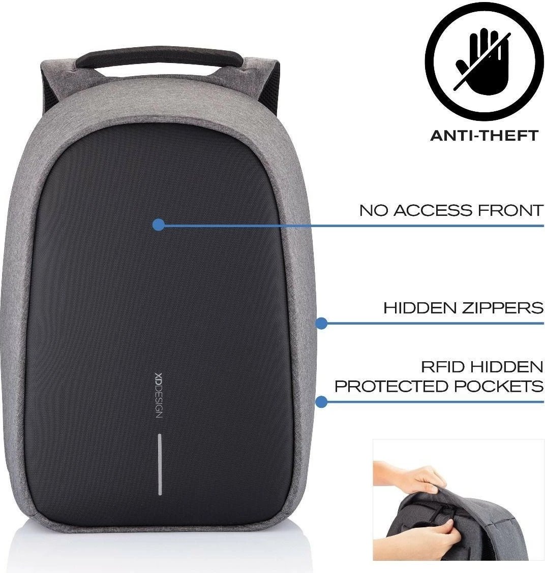 Çantë shpine XD DESIGN BOBBY HERO REGULAR, 16L, për laptop 15.6", Gri