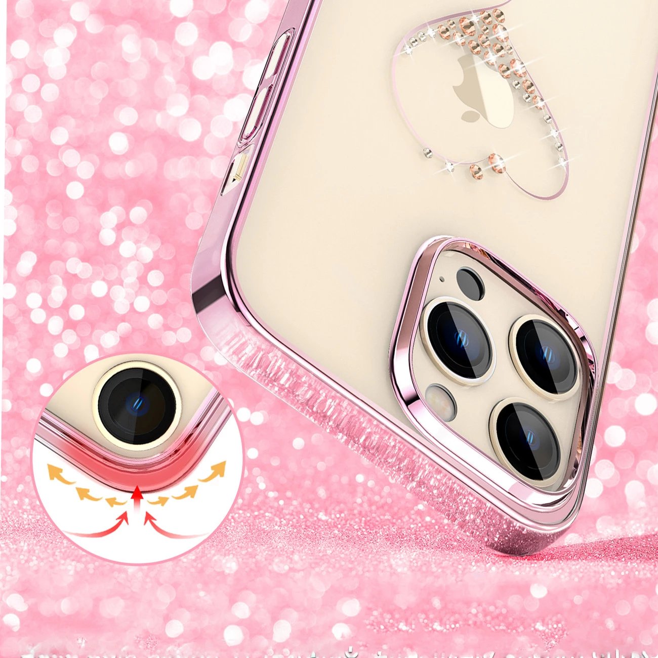 Mbështjellës Kingxbar Wish Series për iPhone 14 Pro, me kristale Swarovski, Rozë